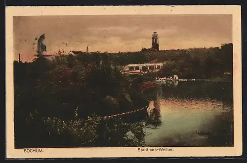 AK Bochum, Uferpartie am Stadtpark-Weiher