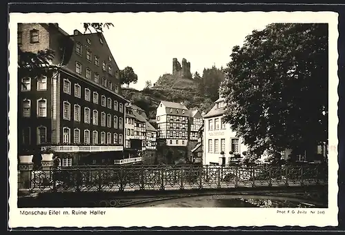 AK Monschau, Brücke mit Häuseransicht, Hotel Horchem, Ruine Haller, Hotem zum Stern, Andreas Hofmaier