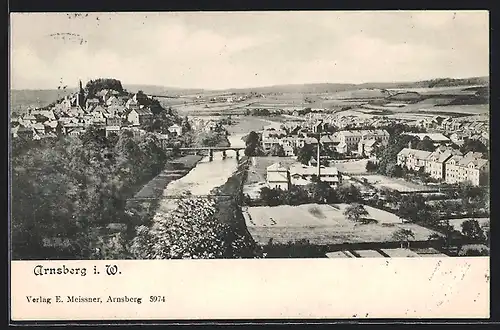 AK Arnsberg i. W., Ortsansicht aus der Vogelschau