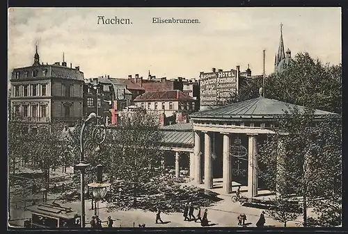 AK Aachen, Elisenbrunnen mit Strassenpartie