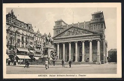 AK Aachen, Kaiser Wilhelm-Denkmal und Theater im Dämmerungslicht