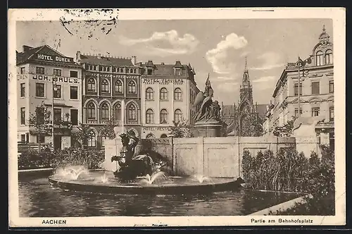 AK Aachen, Hotel Verviers und Hotel Düren am Bahnhofplatz