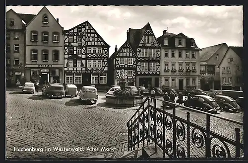 AK Hachenburg im Westerwald, Alter Markt mit Fachwerkhäusern