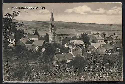 AK Güntersberge im Harz, Teilansicht mit Kirche