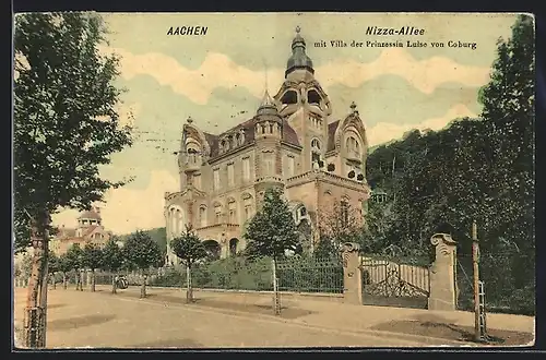 AK Aachen, Nizza-Allee mit Villa der Prinzessin Luise von Coburg