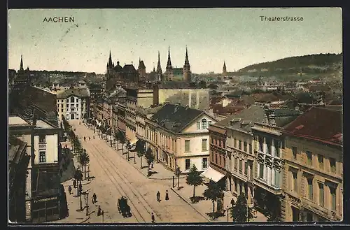 AK Aachen, Theaterstrasse mit Passanten