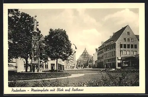 AK Paderborn, Marienplatz mit Blick auf das Rathaus