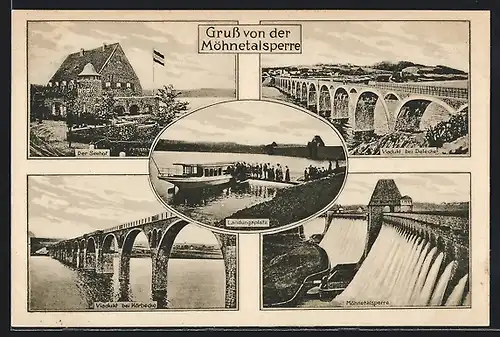 AK Möhnetalsperre, Gasthof Seehof, Viadukt bei Körbecke