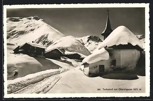 AK Tschamut am Oberalppass, Teilansicht mit dicker Schneedecke