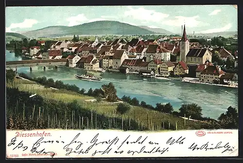 Lithographie Diessenhofen, Gesamtansicht der Stadt