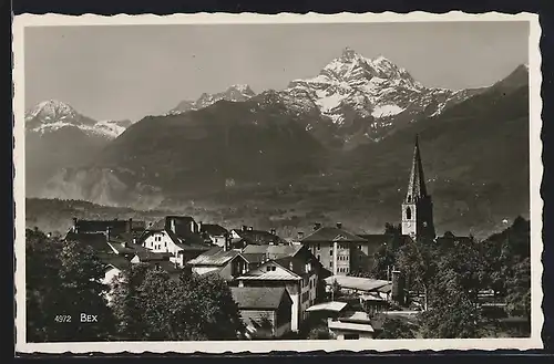 AK Bex, Ort mit Kirche vor Bergpanorama