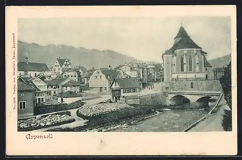 AK Appenzell, Ortsansicht am Fluss mit Brücke und Kirche