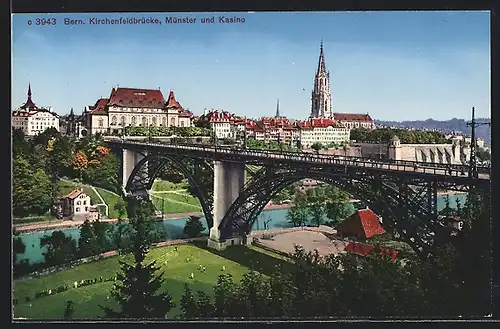 AK Bern, Kirchenfeldbrücke, Münster und Kasino