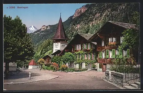 AK Meiringen, Strassenpartie mit Kirchblick