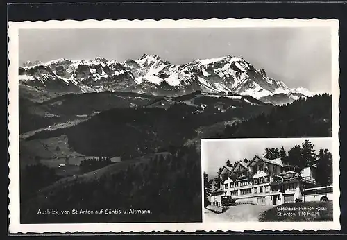 AK St. Anton, Gasthaus Rössli, Ausblick auf Säntis & Altmann