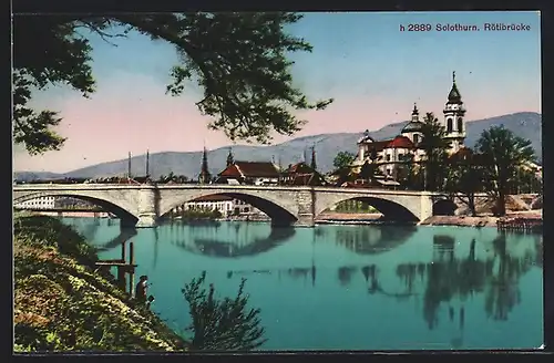 AK Solothurn, Uferpartie an der Rötibrücke