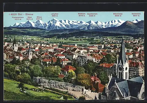 AK Biel / Bienne, Teilansicht mit Alpenpanorama