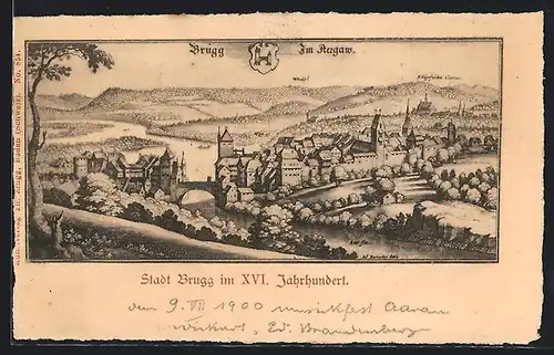 Künstler-AK Brugg, Ansicht der Stadt im 16. Jahrhundert