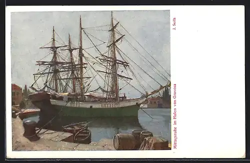 Künstler-AK Gravosa, Mittagsruhe im Hafen, Segelschiff