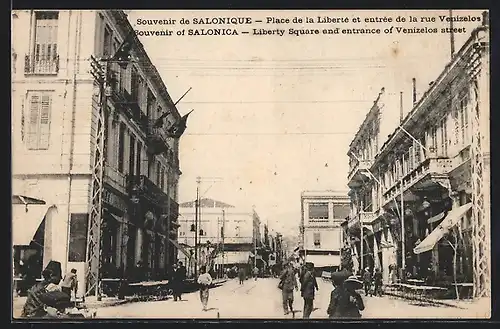 AK Salonique, Place de la Liberte et entree de la rue Venizelos