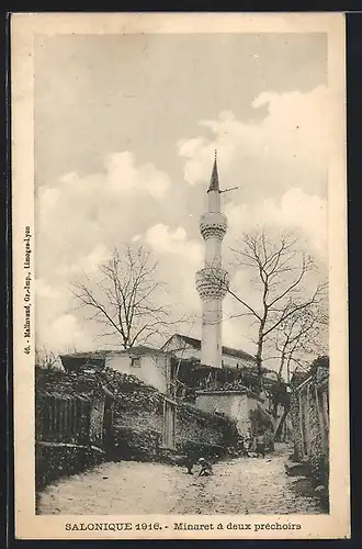 AK Salonique, Minaret à deux prechoirs, 1916