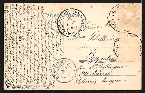 AK Buenos Aires, Vista parcial con tranvia