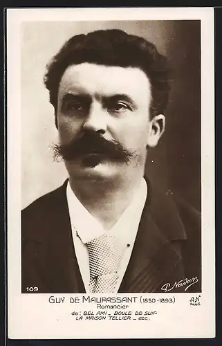 AK Guy de Maupassant, Romancier, im Anzug mit Schnurrbart