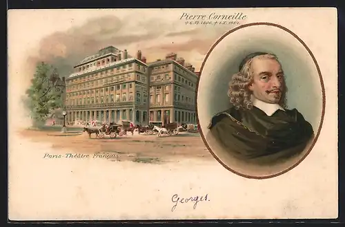 Lithographie Paris, Paris-Théatre Francais, Portrait von Pierre Corneille