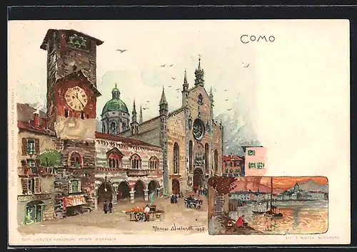 Künstler-AK Manuel Wielandt: Como, Ortsansicht, Segelpartie