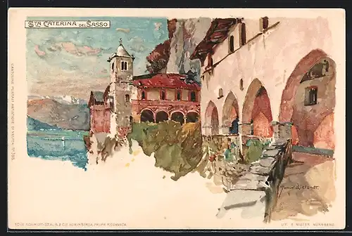 Künstler-AK Manuel Wielandt: Sta. Caterina del Sasso, Ortspartie, Haus mit Arkaden