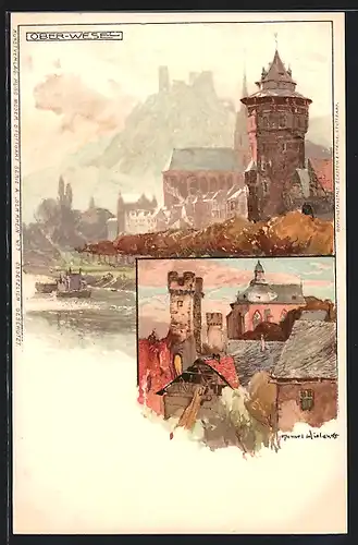 Künstler-AK Manuel Wielandt: Oberwesel, Burg