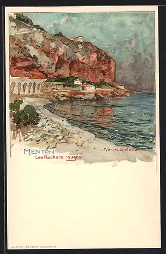 Künstler-AK Manuel Wielandt: Menton, Lers Rochers rouges