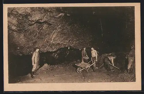 AK Bergarbeiter beim Abbau und Transport