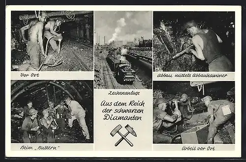 AK Arbeiter im Kohlewerk vor Ort, beim Buttern, beim Abbau mittels Oberhammer