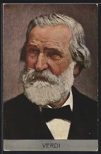 Künstler-AK Komponist Verdi, Portrait mit Vollbart und melancholischem Blick