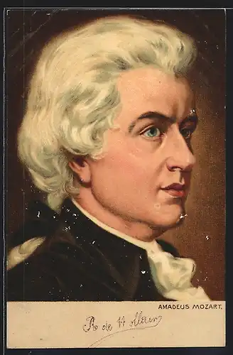 Künstler-AK Komponist Amadeus Mozart, seitliches Portrait mit verträumtem Blick