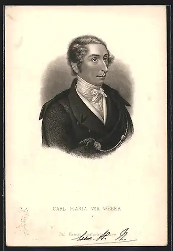 Künstler-AK Komponist Carl Maria von Weber, in adretter Haltung mit verträumtem Blick