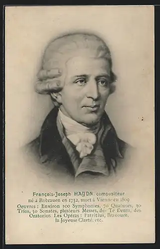 Künstler-AK Komponist Franz-Jospeh Haydn, mit leichtem Lächeln