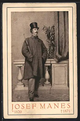 AK Josef Manes, Portrait mit Zylinder