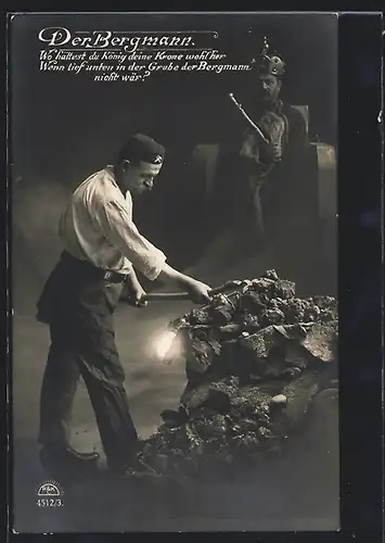 AK Bergmann am Hacken, König mit Krone auf Thron, Gedicht