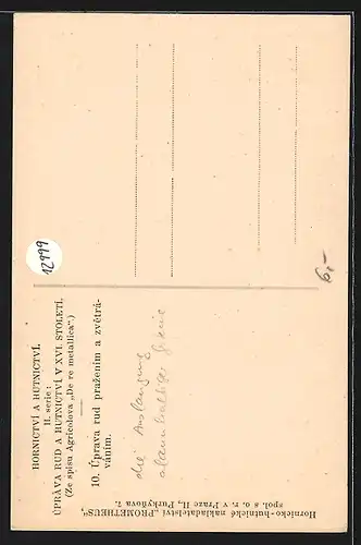 Künstler-AK Úprava rud prazením a zvetrávánim, Serie: Hornictví a Hutnictví