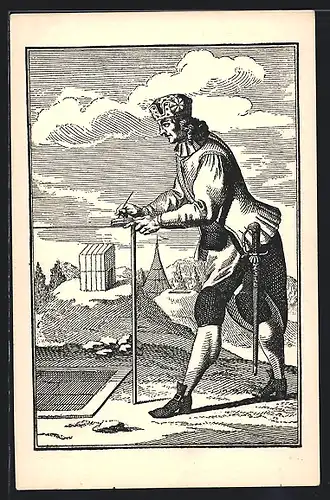 Künstler-AK Dulní Meric, Hornické kroje bánských úredníku a zamestnancu s pocátku XVIII. století