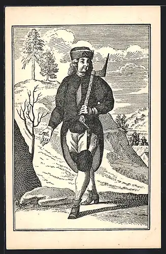 Künstler-AK Havír, Hornické kroje bánských úredníku a zamestnancu s pocátku XVIII. století