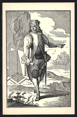 Künstler-AK Horní Písar, Hornické kroje bánských úredníku a zamestnancu s pocátku XVIII. století