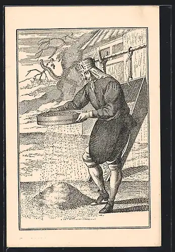 AK Ein König siebt Sand aus, um darin Gold zu finden