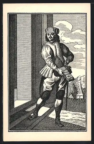 Künstler-AK Sichtmistr, Hornické kroje bánských úredníku a zamestnancu s pocátku XVIII. století