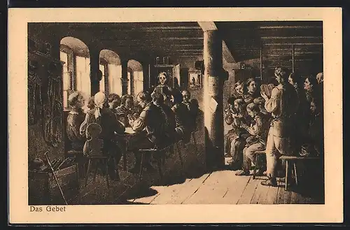 Künstler-AK Das Gebet, Bergmänner beim Beten