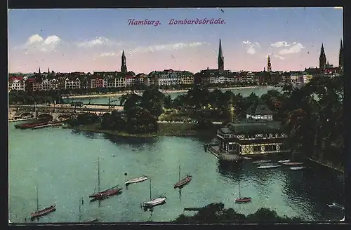 AK Hamburg-St.Georg, Lombardsbrücke mit Booten