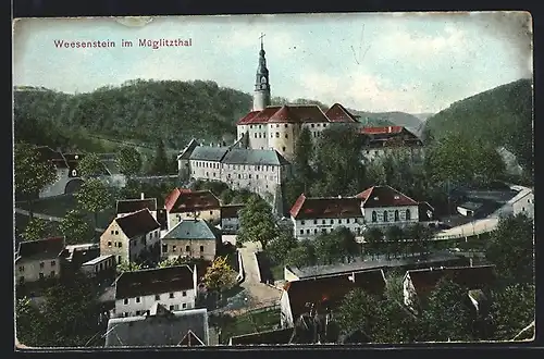 AK Weesenstein /Müglitzthal, Ortsansicht aus der Vogelschau