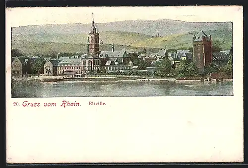 AK Eltville, Blick vom Rhein aus auf Ortschaft